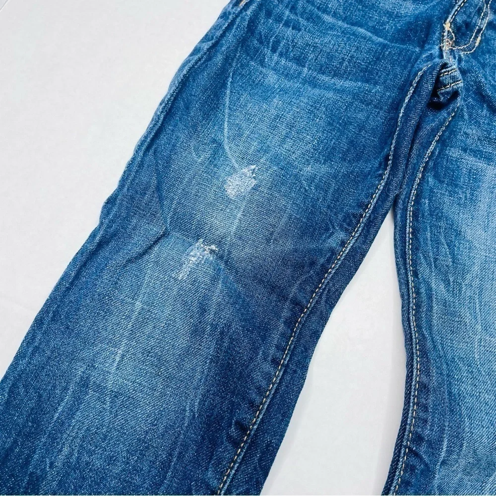 GAP Denim Distressed Girlfriend Jeans in 5 Slim with Adjustable Waist Dark Wash